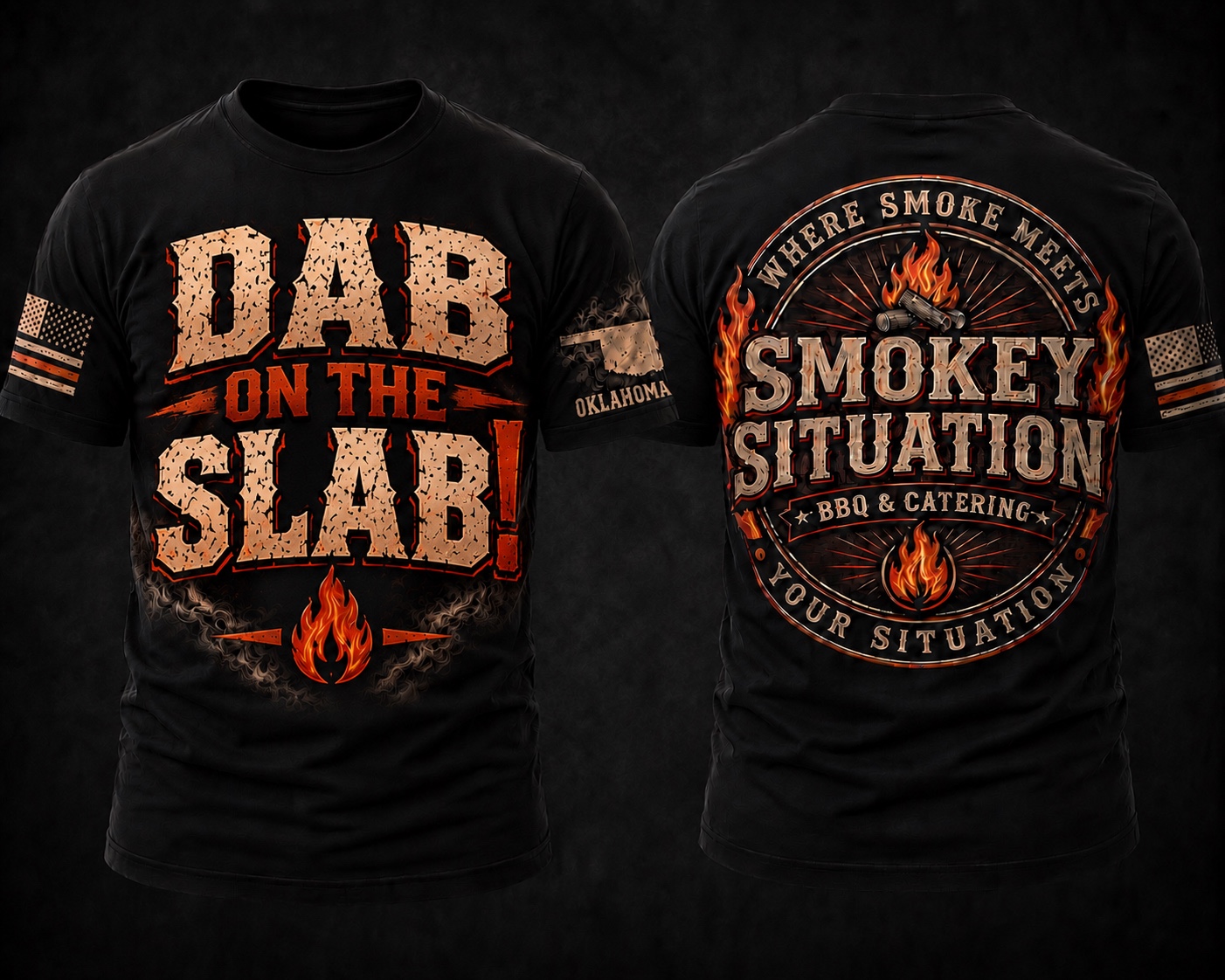 Front and back view of the Dab on the Slab! Smokey Situation shirt
