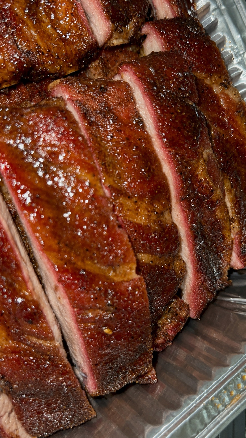 Sliced glazed barbecue ribs