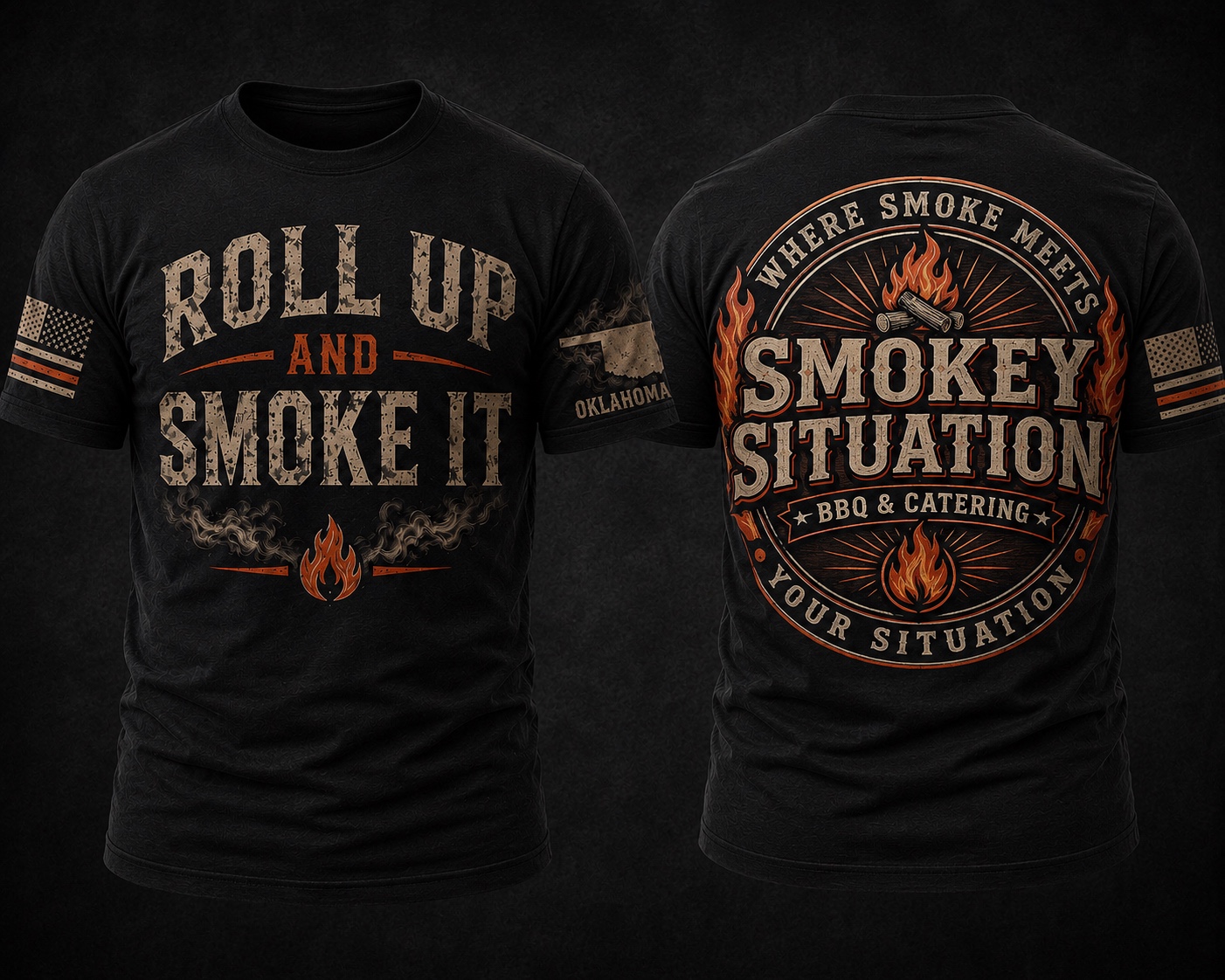 Front and back of Roll Up and Smoke It shirt