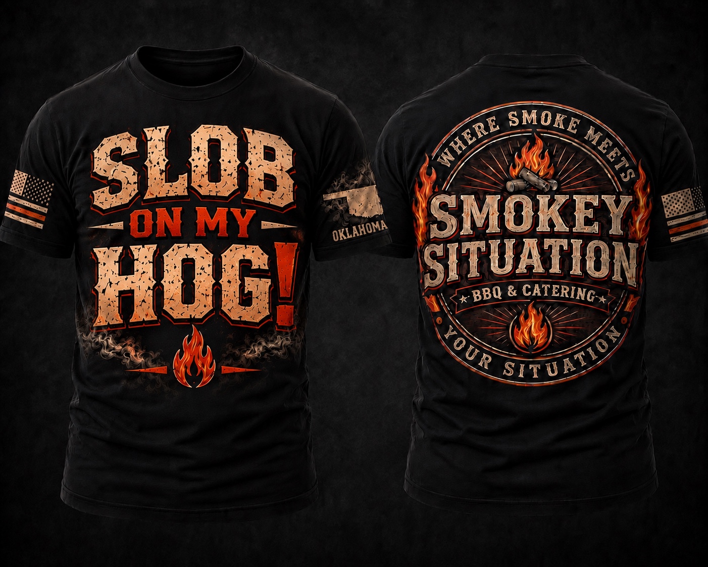 Front and back view of the Slob on My Hog! Smokey Situation shirt