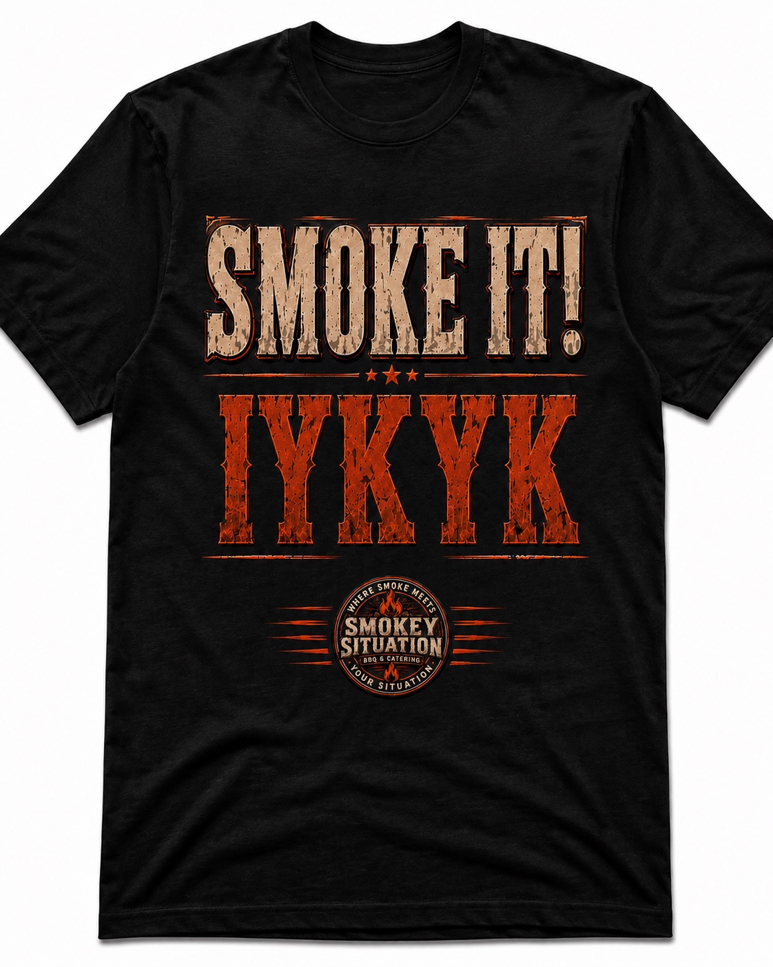 Black shirt with Smoke It! IYKYK artwork