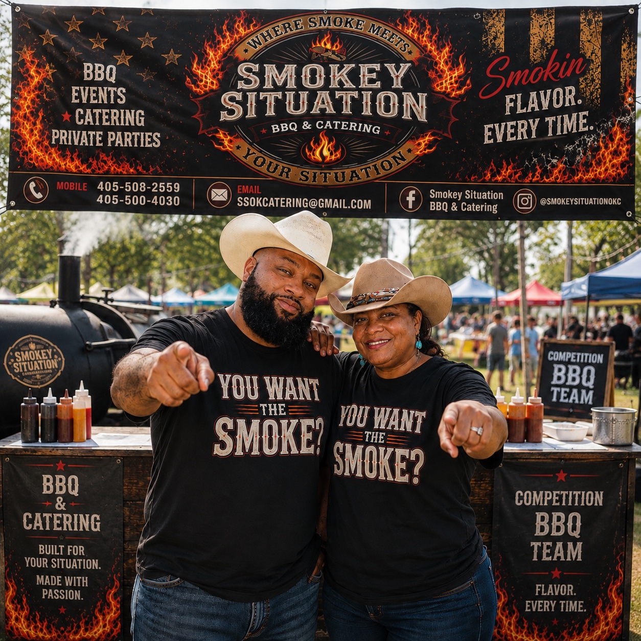 Travis and Kristen at their Smokey Situation booth