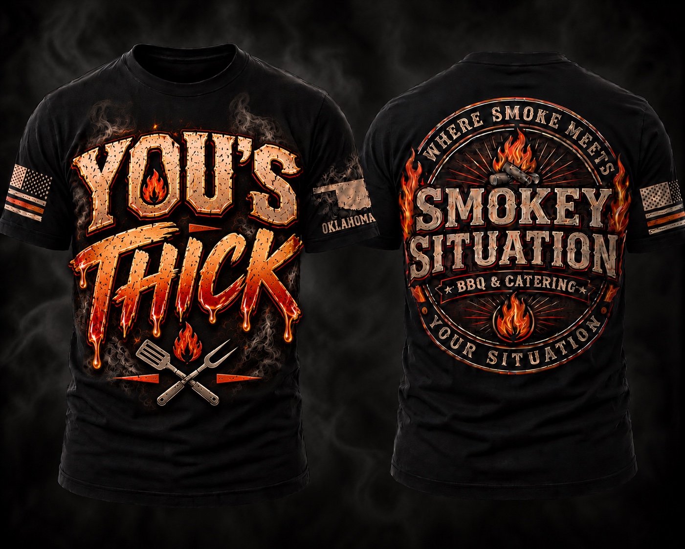 Front and back view of the You’s Thick Smokey Situation shirt